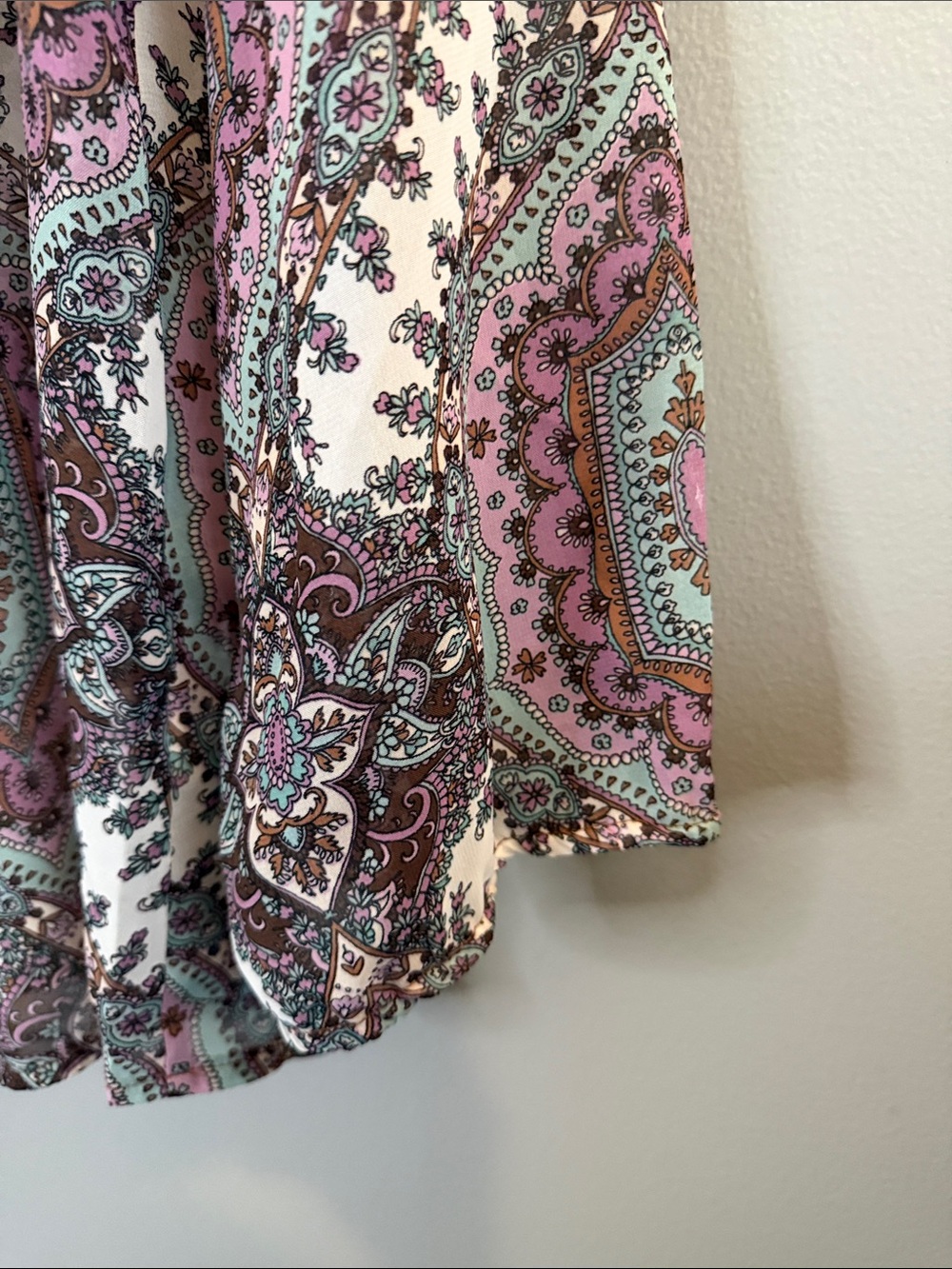 Wrangler Paisley Peasant Blouse Medium Boho Western Tie Neck Long Sleeve - Picture 8 of 12
